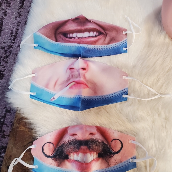 Funny face masks set of 3 men's face - Picture 2 of 2